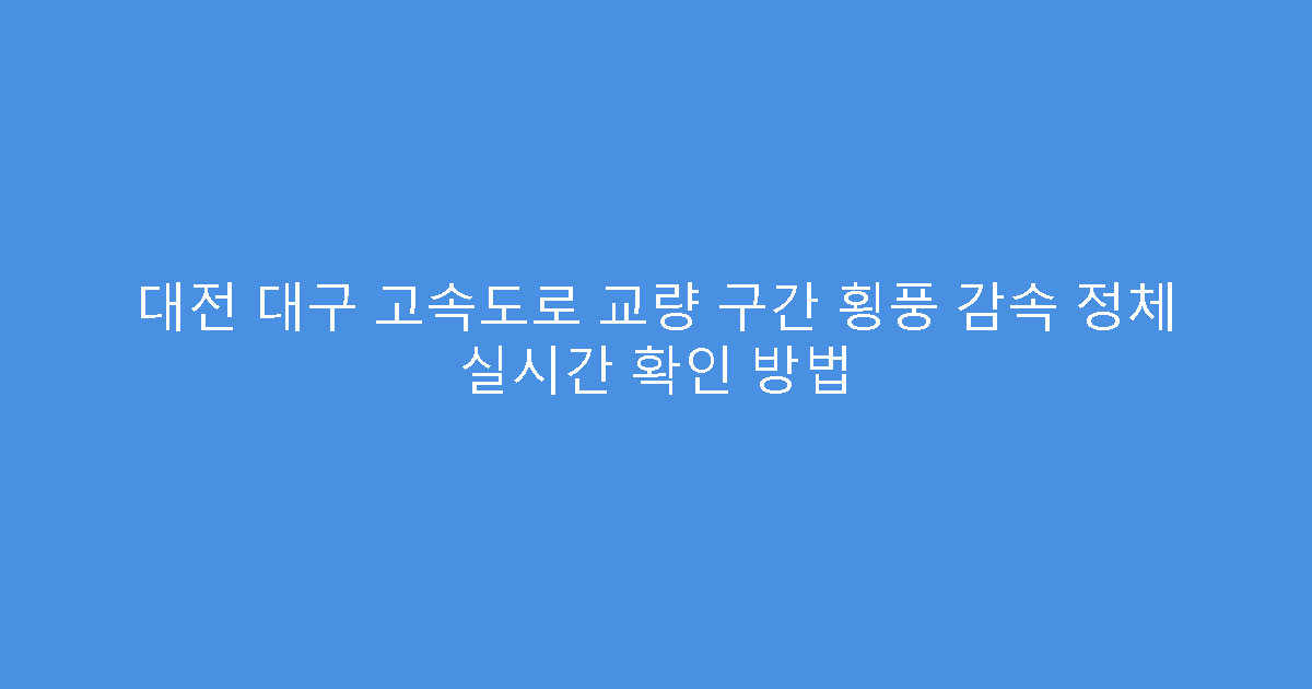 대전 대구 고속도로 교량 구간 횡풍 감속 정체 실시간 확인 방법