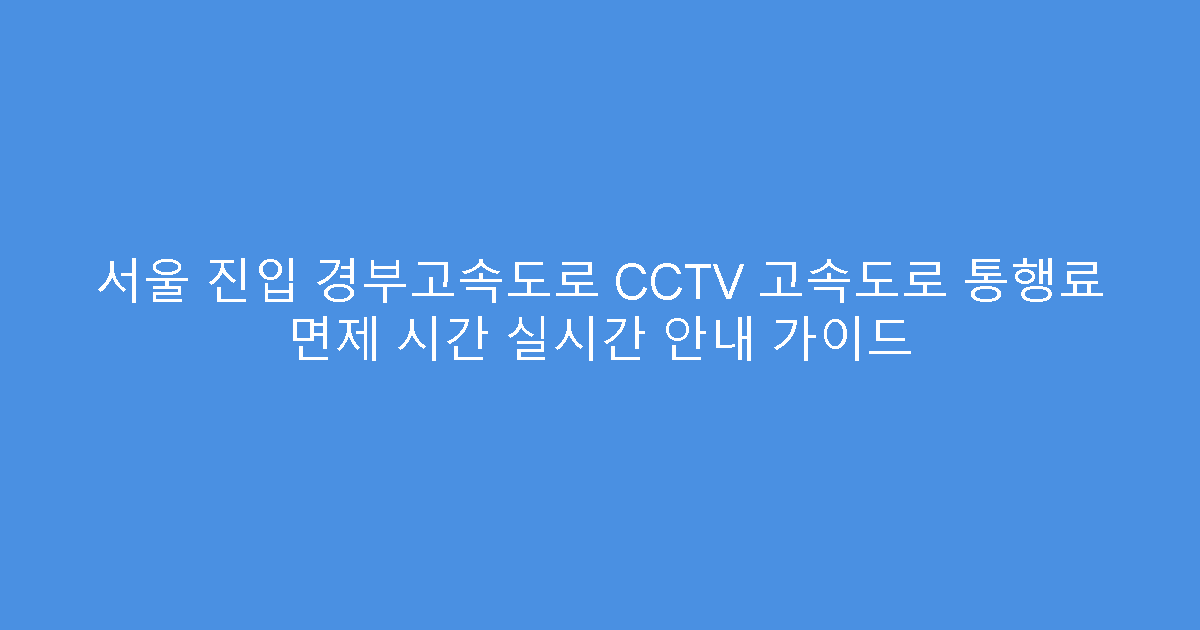 서울 진입 경부고속도로 CCTV 고속도로 통행료 면제 시간 실시간 안내 가이드