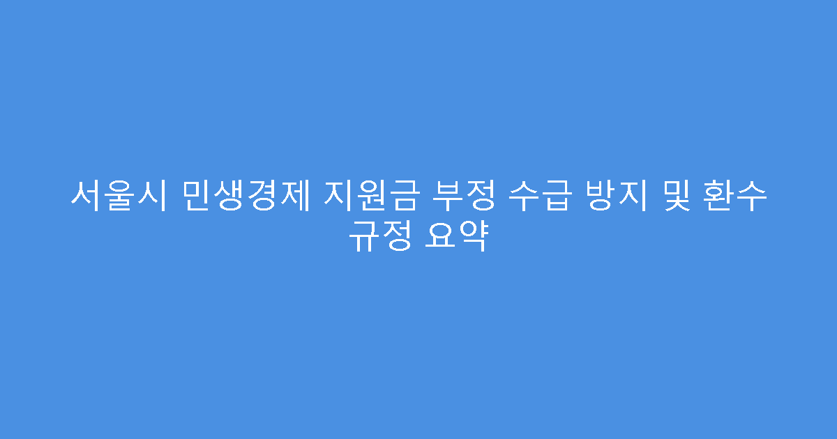 서울시 민생경제 지원금 부정 수급 방지 및 환수 규정 요약