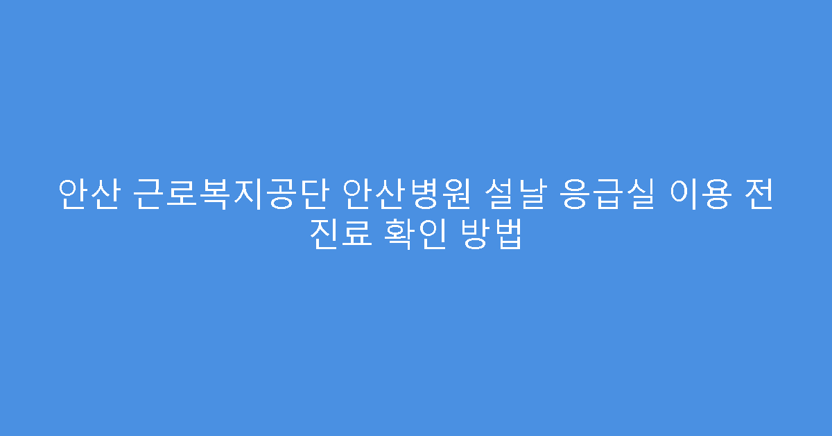 안산 근로복지공단 안산병원 설날 응급실 이용 전 진료 확인 방법