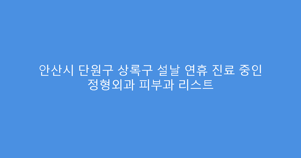 안산시 단원구 상록구 설날 연휴 진료 중인 정형외과 피부과 리스트