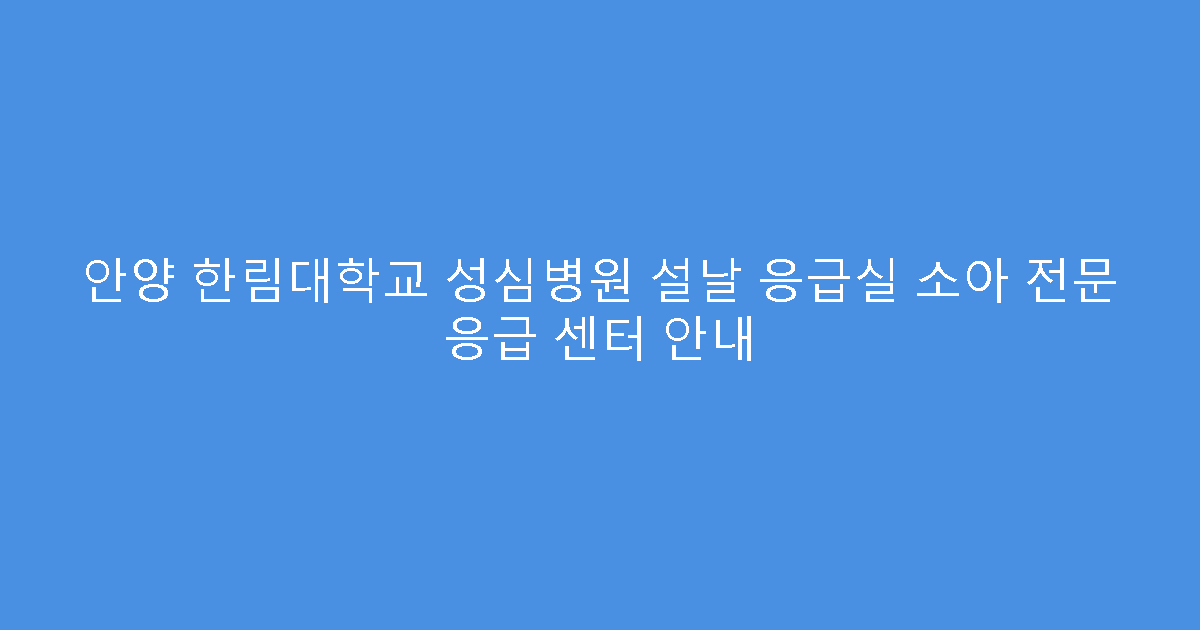 안양 한림대학교 성심병원 설날 응급실 소아 전문 응급 센터 안내