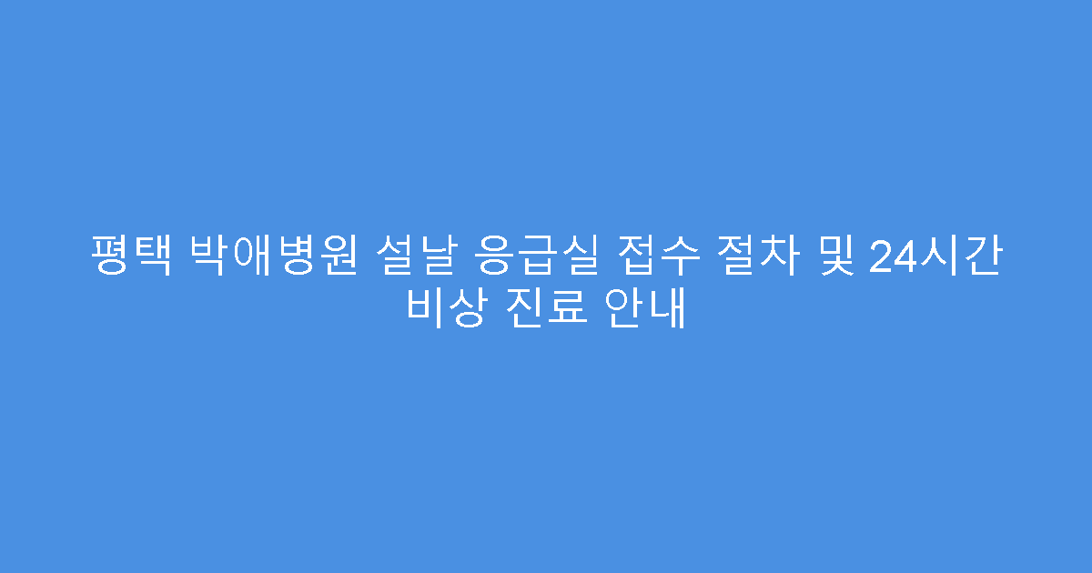 평택 박애병원 설날 응급실 접수 절차 및 24시간 비상 진료 안내