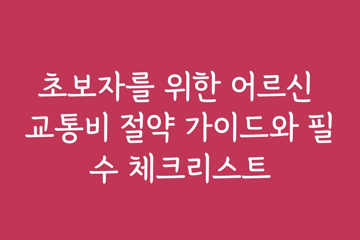 초보자를 위한 어르신 교통비 절약 가이드와 필수 체크리스트