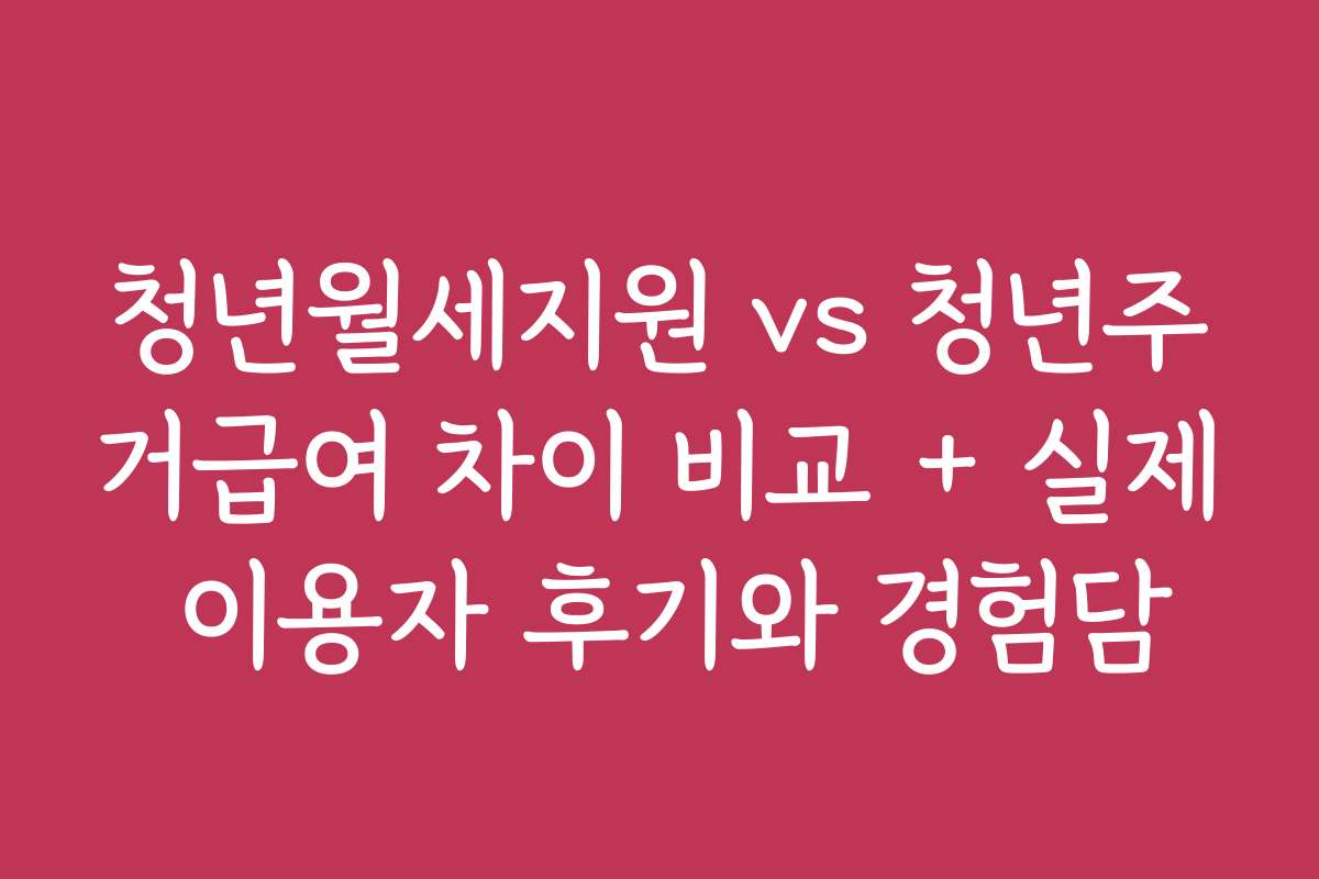 청년월세지원 vs 청년주거급여 차이 비교 + 실제 이용자 후기와 경험담