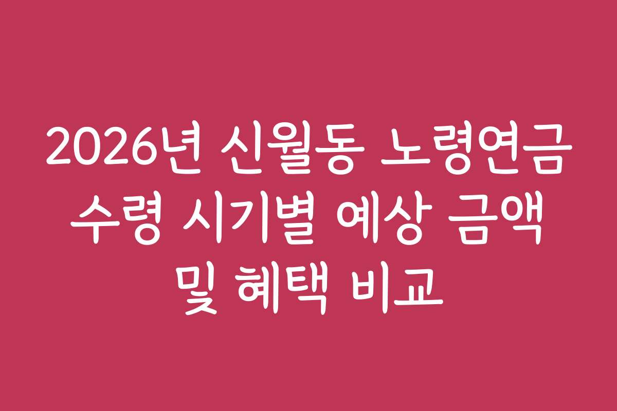 2026년 신월동 노령연금 수령 시기별 예상 금액 및 혜택 비교