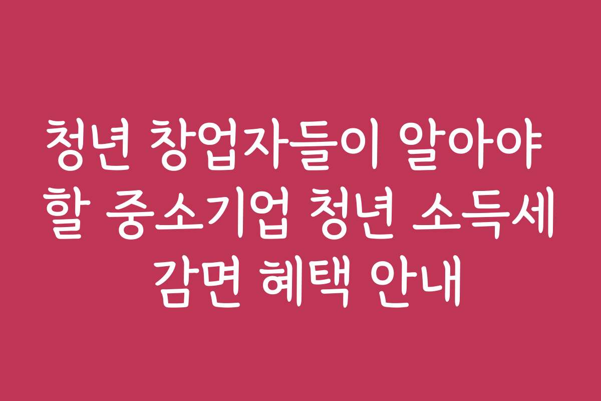 청년 창업자들이 알아야 할 중소기업 청년 소득세 감면 혜택 안내