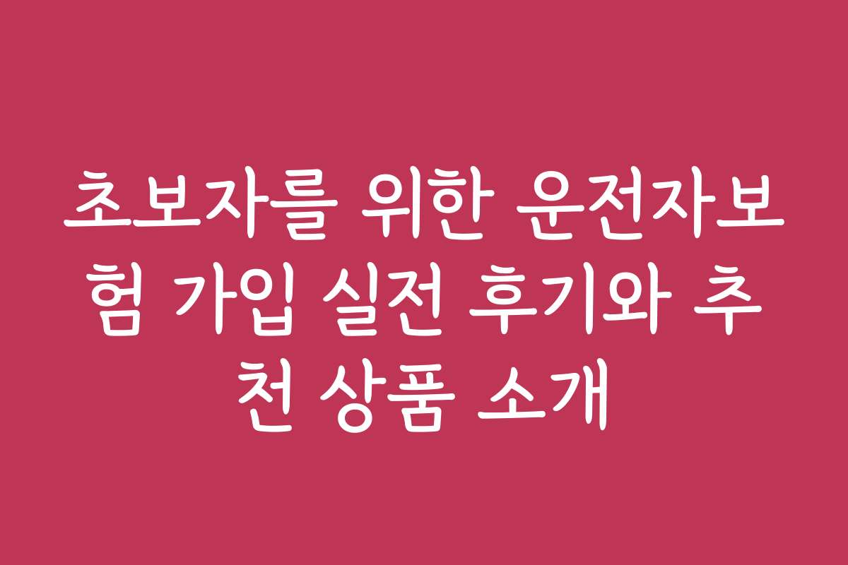 초보자를 위한 운전자보험 가입 실전 후기와 추천 상품 소개