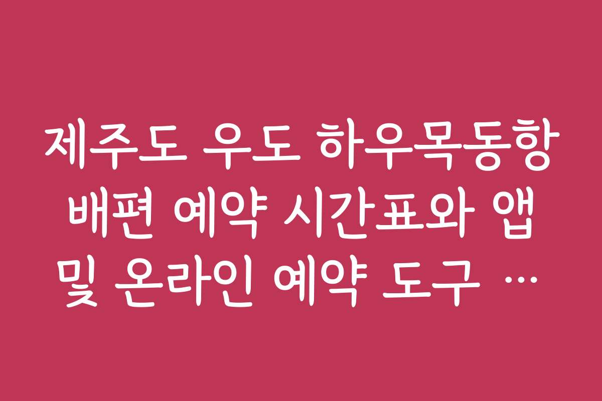 제주도 우도 하우목동항 배편 예약 시간표와 앱 및 온라인 예약 도구 활용법