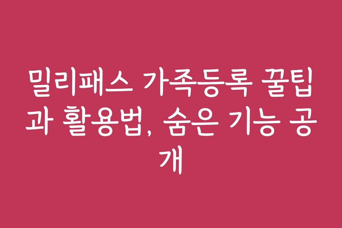 밀리패스 가족등록 꿀팁과 활용법, 숨은 기능 공개
