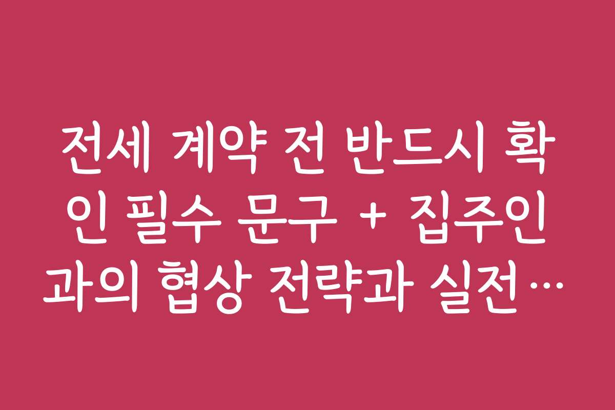전세 계약 전 반드시 확인 필수 문구 + 집주인과의 협상 전략과 실전 노하우