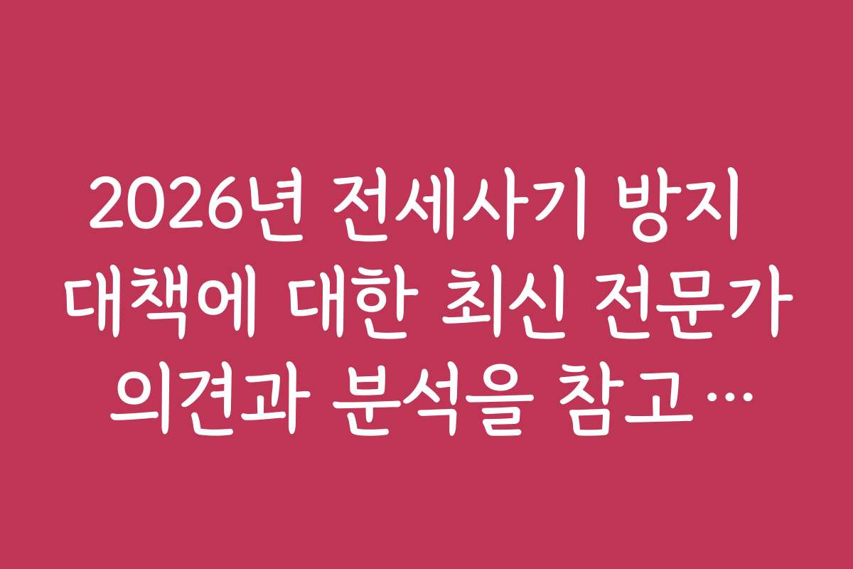 2026년 전세사기 방지 대책에 대한 최신 전문가 의견과 분석을 참고하세요