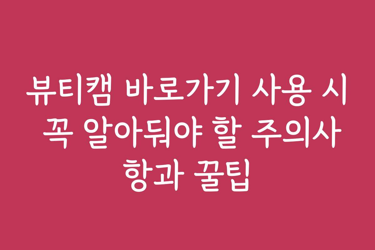 뷰티캠 바로가기 사용 시 꼭 알아둬야 할 주의사항과 꿀팁