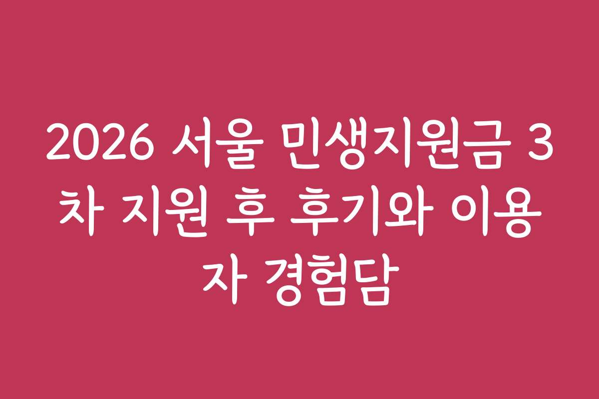 2026 서울 민생지원금 3차 지원 후 후기와 이용자 경험담