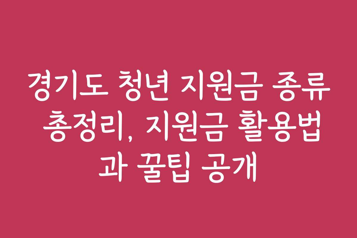 경기도 청년 지원금 종류 총정리, 지원금 활용법과 꿀팁 공개