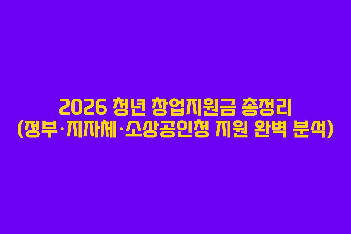 2026 청년 창업지원금 총정리 (정부·지자체·소상공인청 지원 완벽 분석)