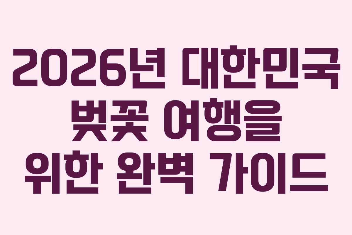 2026년 대한민국 벚꽃 여행을 위한 완벽 가이드