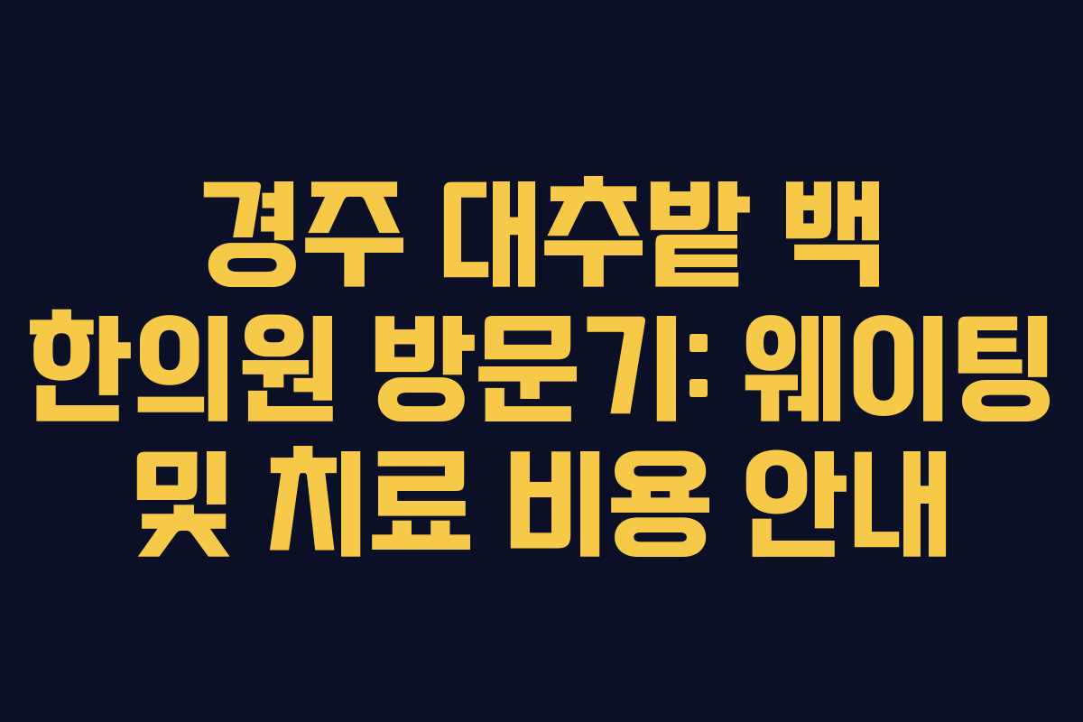 경주 대추밭 백 한의원 방문기: 웨이팅 및 치료 비용 안내