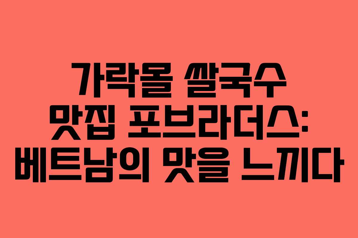 가락몰 쌀국수 맛집 포브라더스: 베트남의 맛을 느끼다