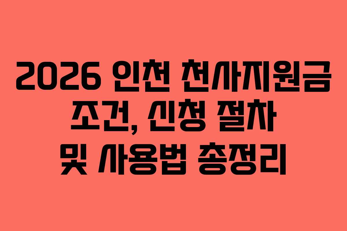 2026 인천 천사지원금 조건, 신청 절차 및 사용법 총정리