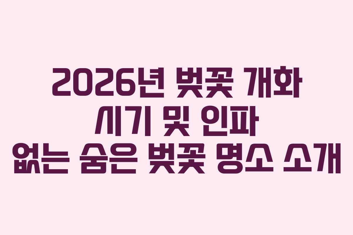 2026년 벚꽃 개화 시기 및 인파 없는 숨은 벚꽃 명소 소개