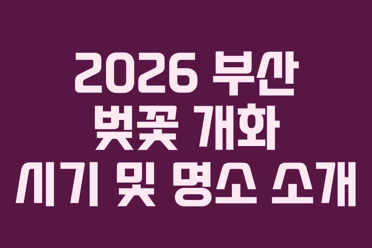 2026 부산 벚꽃 개화 시기 및 명소 소개