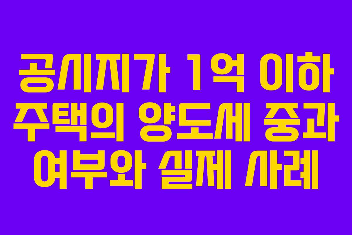 공시지가 1억 이하 주택의 양도세 중과 여부와 실제 사례
