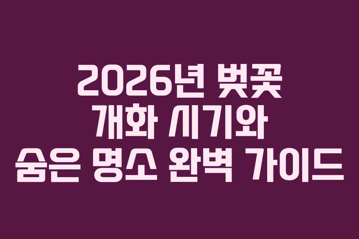 2026년 벚꽃 개화 시기와 숨은 명소 완벽 가이드