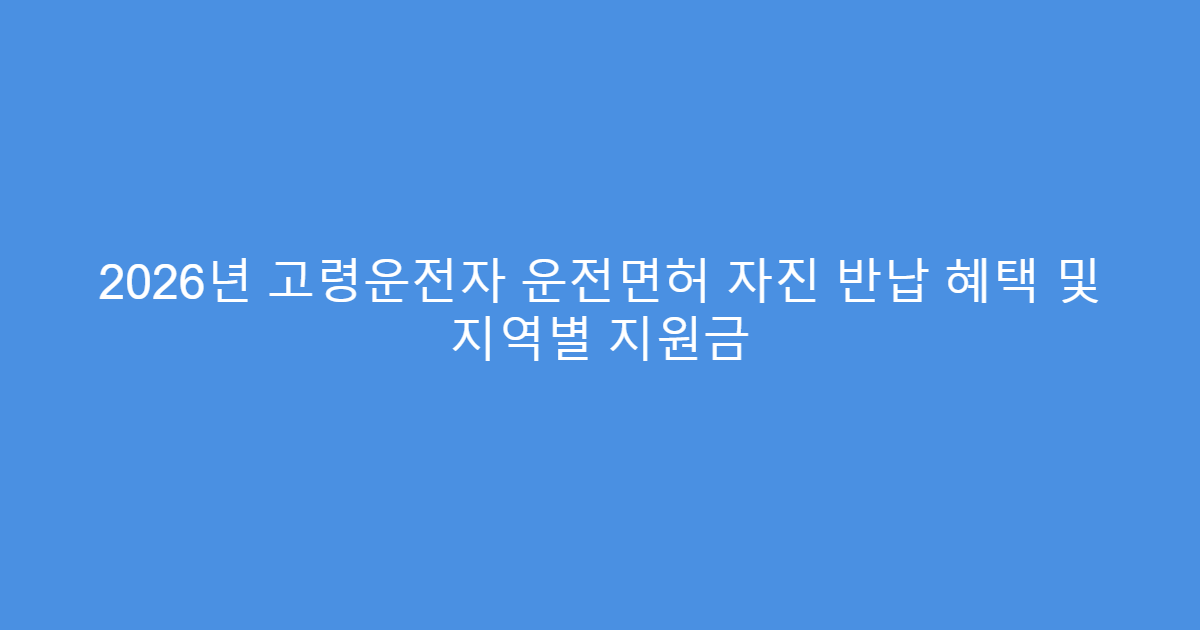 2026년 고령운전자 운전면허 자진 반납 혜택 및 지역별 지원금