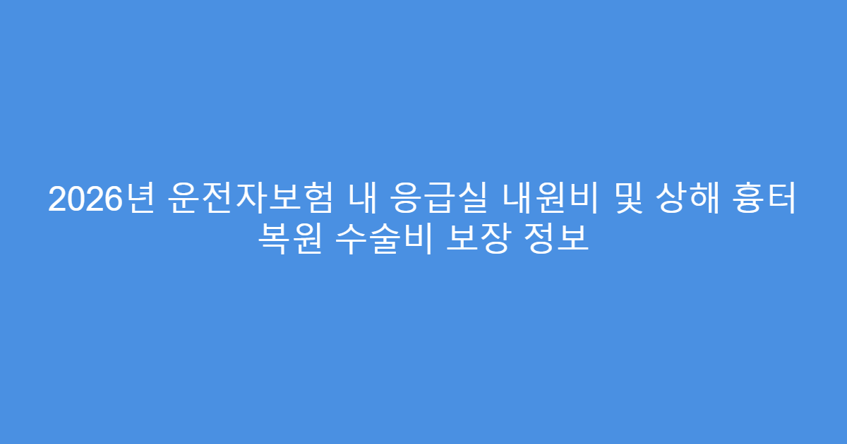 2026년 운전자보험 내 응급실 내원비 및 상해 흉터 복원 수술비 보장 정보