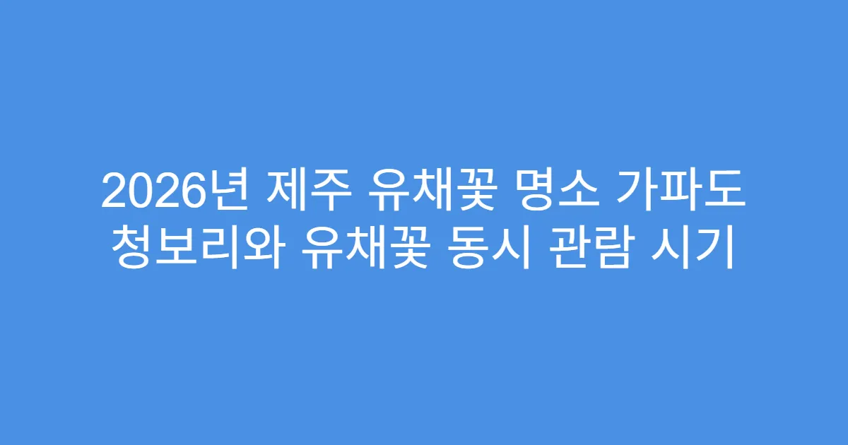 2026년 제주 유채꽃 명소 가파도 청보리와 유채꽃 동시 관람 시기