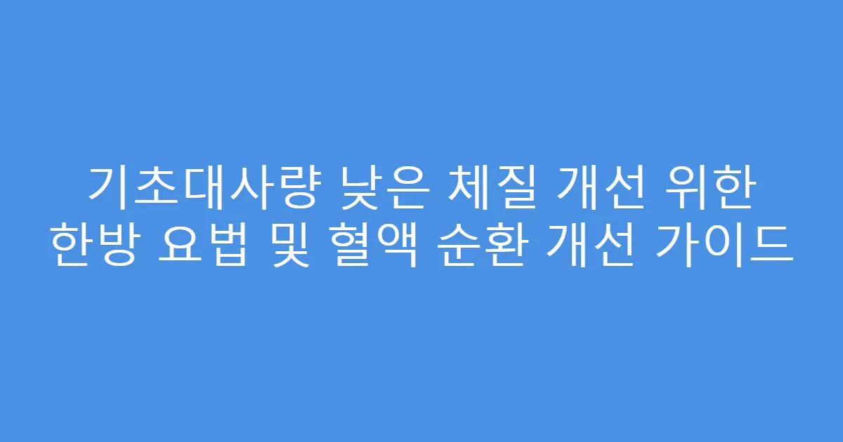 기초대사량 낮은 체질 개선 위한 한방 요법 및 혈액 순환 개선 가이드
